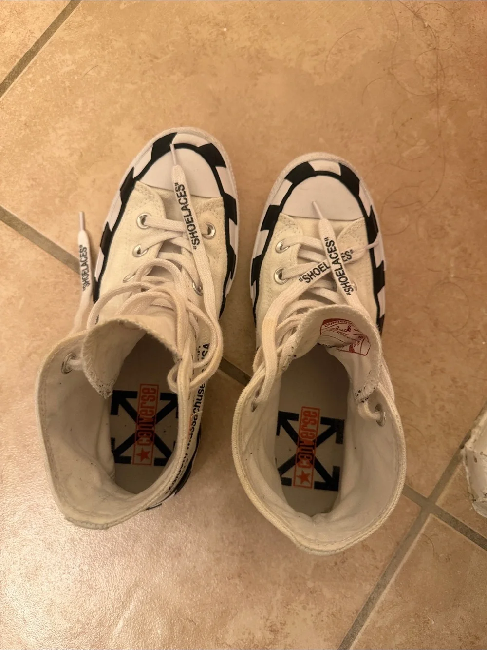 Off-White x Converse High-Top Sneakers in White with Black and Orange Accents